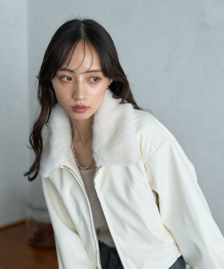 earth music&ecology「襟ファーレザーブルゾン」|ブルゾン・スタジャン|