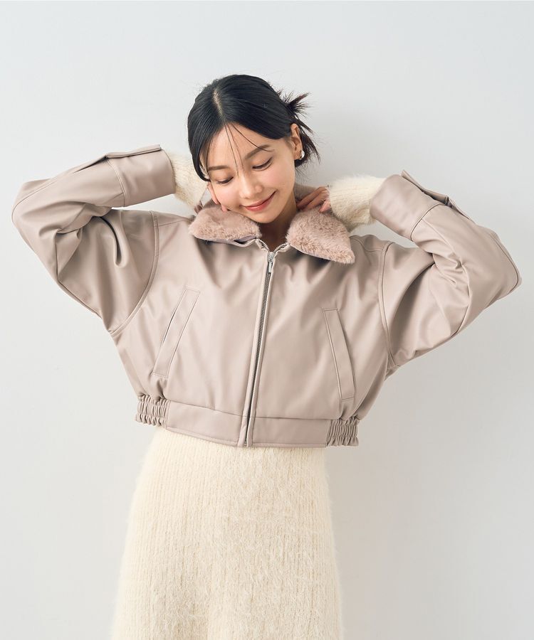 earth music&ecology「襟ファーレザーブルゾン」|ブルゾン・スタジャン|