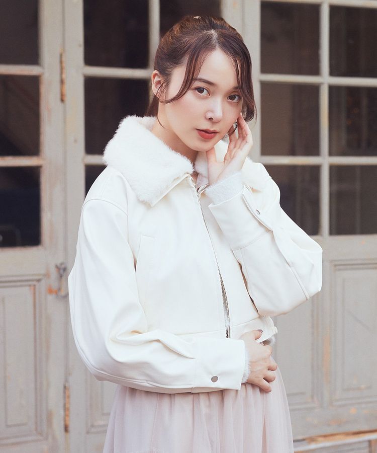 earth music&ecology「襟ファーレザーブルゾン」|ブルゾン・スタジャン|