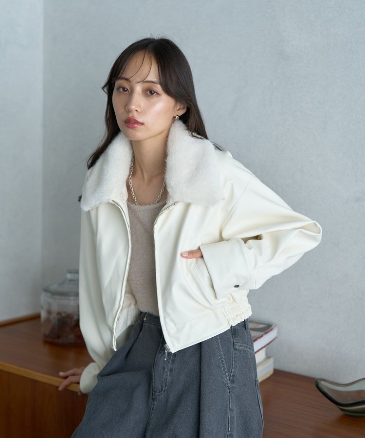 earth music&ecology「襟ファーレザーブルゾン」|ブルゾン・スタジャン|