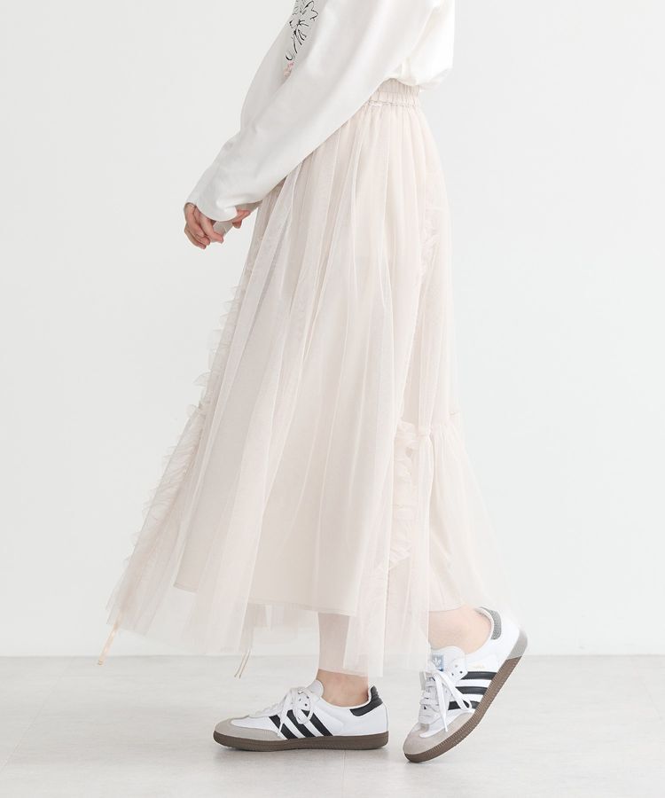 earth music&ecology「チュールアシンメトリーフリルスカート」|フレア|