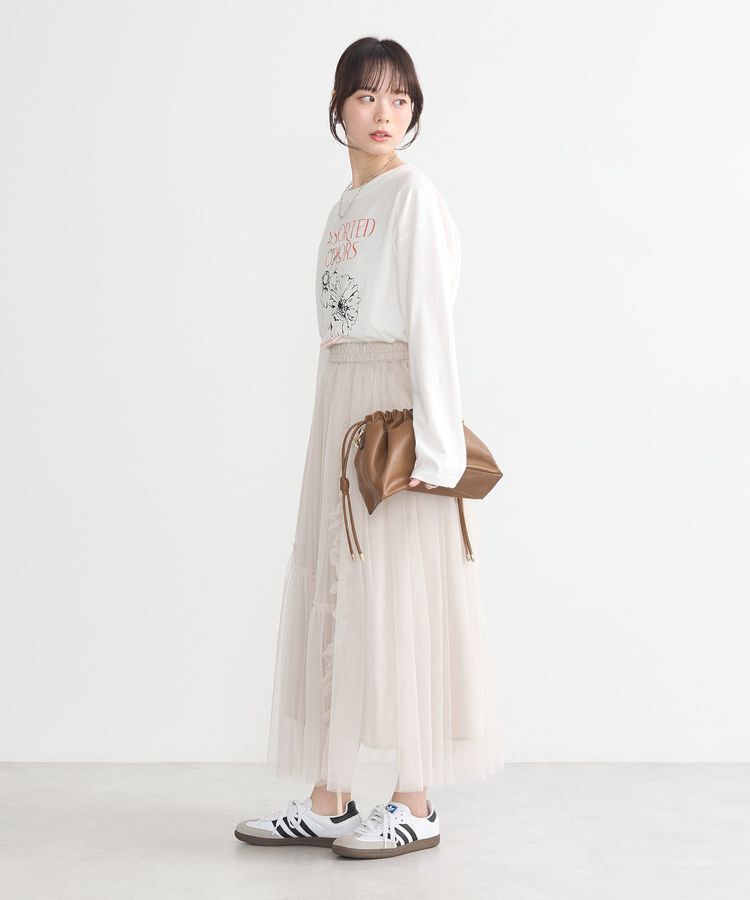 earth music&ecology「チュールアシンメトリーフリルスカート」|フレア|