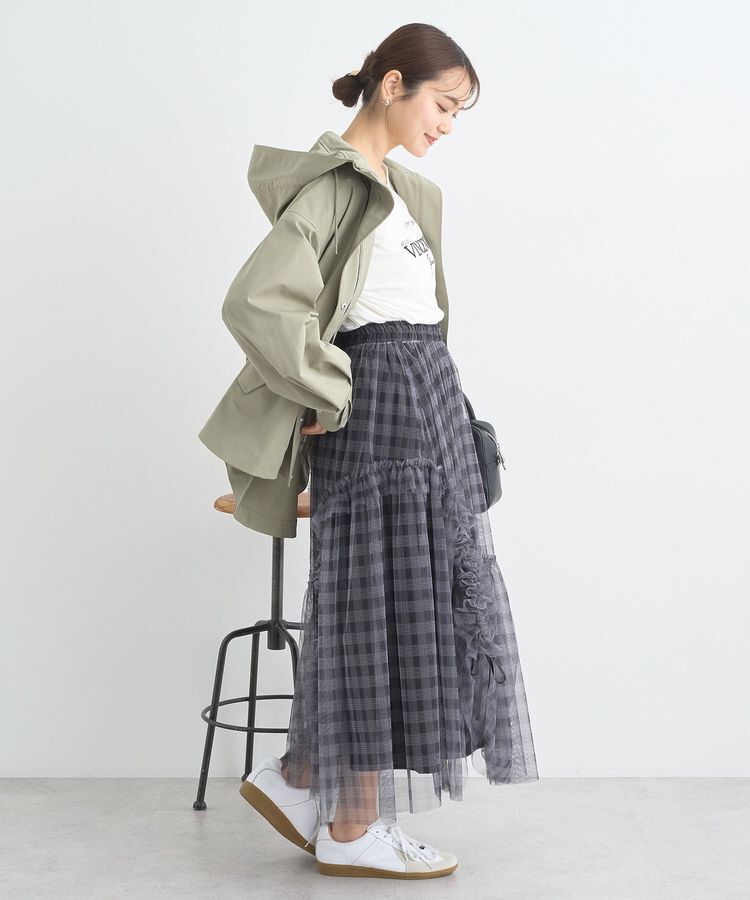 earth music&ecology「チュールアシンメトリーフリルスカート」|フレア|
