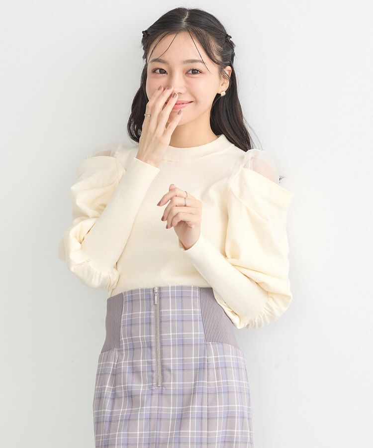 earth music&ecology「袖シアードレーププルオーバー」|ニット・セーター|Ivory