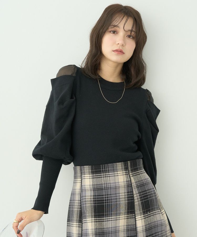 earth music&ecology「袖シアードレーププルオーバー」|ニット・セーター|Black