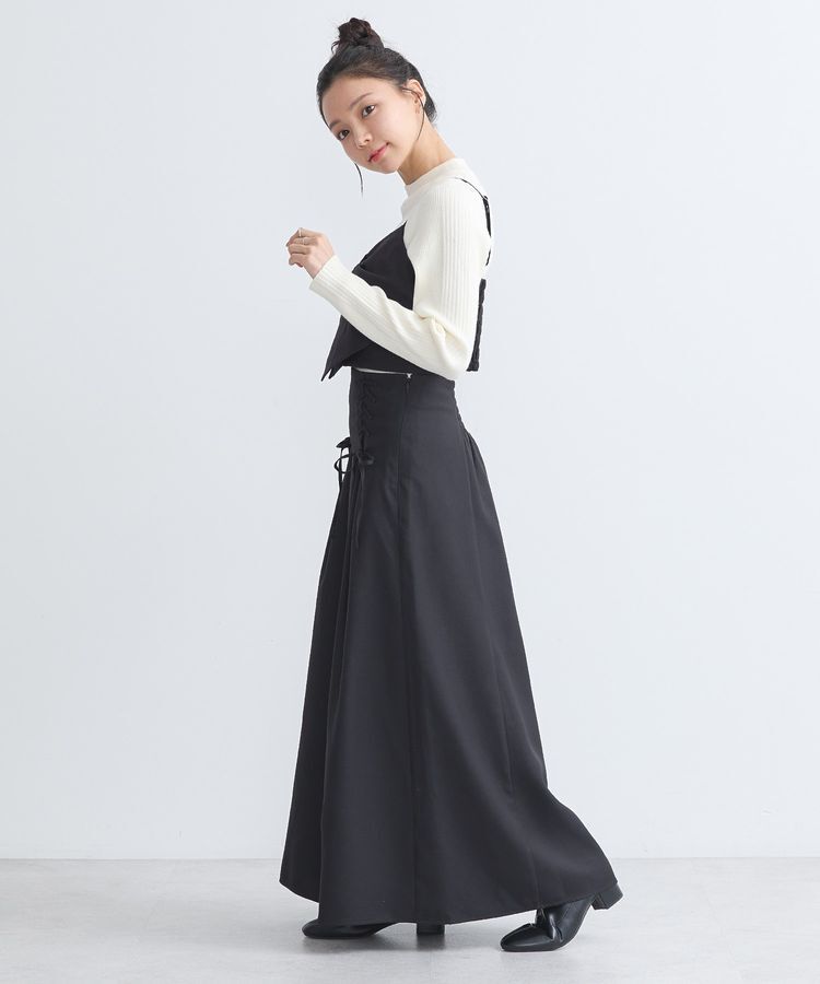 earth music&ecology「レースアップハイウエストスカート」|フレア|