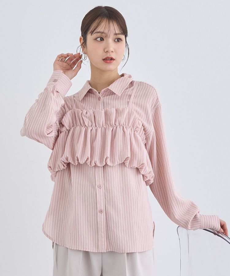 earth music&ecology「SET2点起毛ストライプシャツ+バルーンビスチェ」|シャツ・ブラウス|