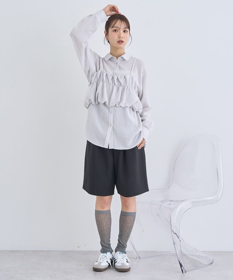 earth music&ecology「SET2点起毛ストライプシャツ+バルーンビスチェ」|シャツ・ブラウス|