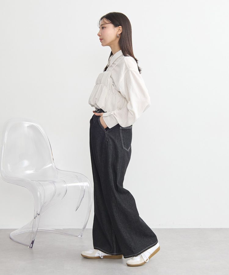 earth music&ecology「SET2点起毛ストライプシャツ+バルーンビスチェ」|シャツ・ブラウス|