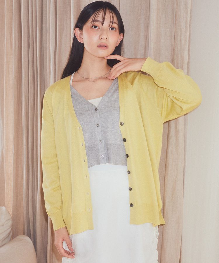 earth music&ecology「レイヤード風ニットカーディガン」|カーディガン|Lime Green
