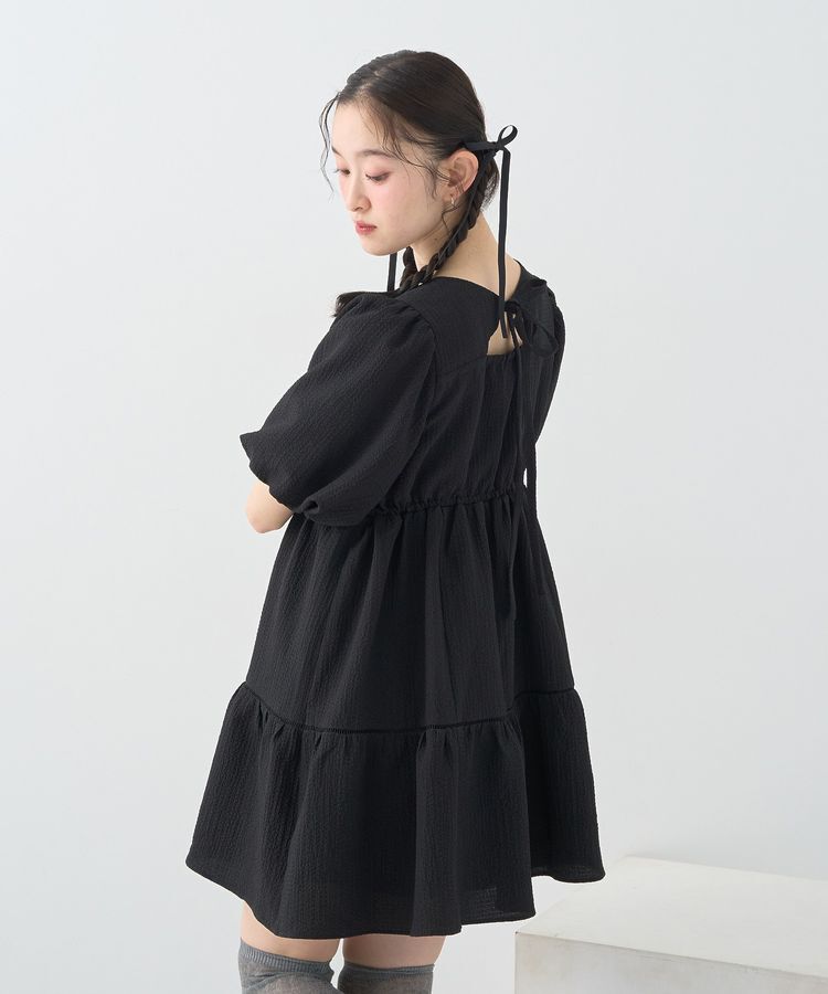 earth music&ecology「バックリボンパフスリーブミニワンピース」|ワンピース|