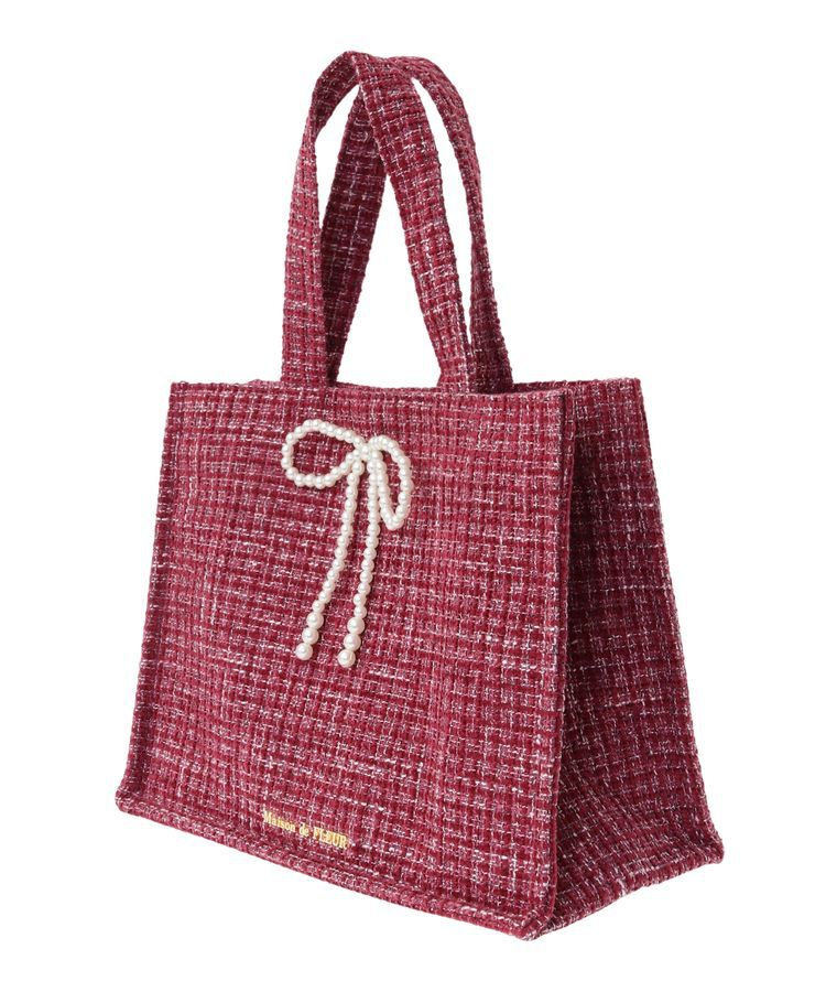 Maison de FLEUR「ピンクツイードパールリボンスクエアトートバッグ」|トートバッグ|