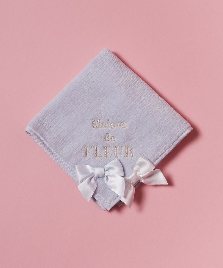 Maison de FLEUR「バイカラーリボンタオルハンカチ」|ハンカチ|ブルー