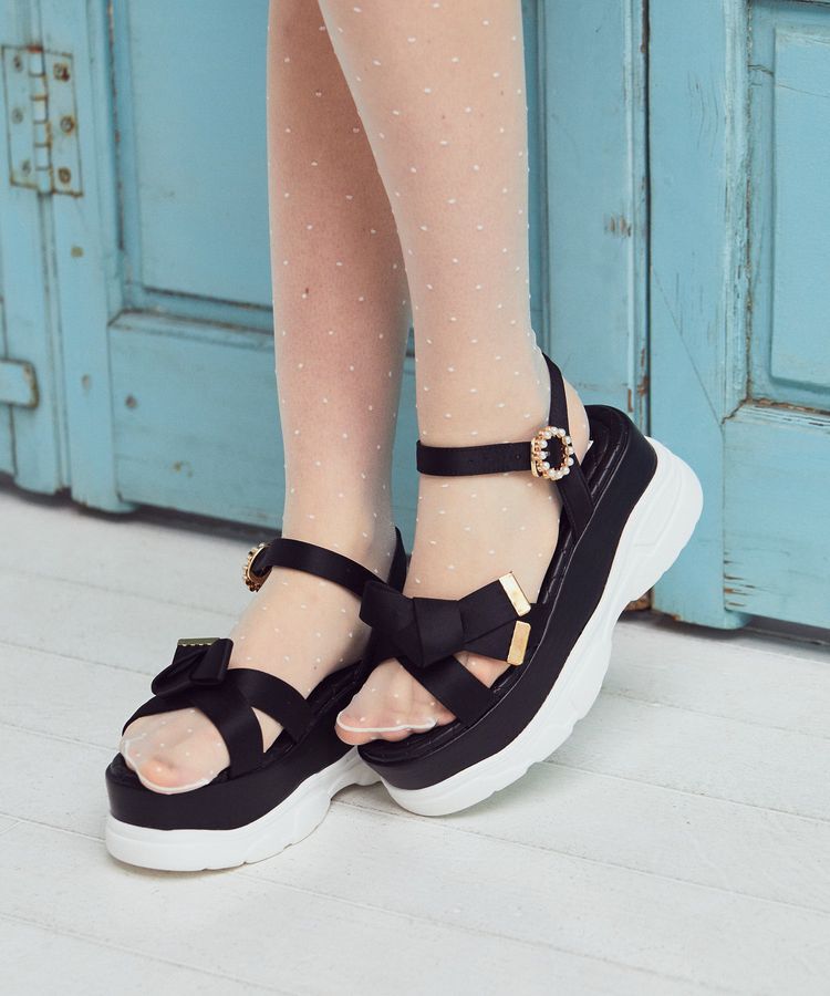 Maison de FLEUR「リボンビジュースニーカーサンダル」|サンダル|ブラック