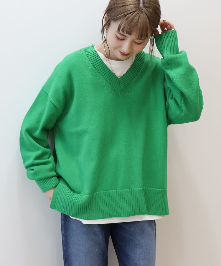AMERICAN HOLIC「Vネックニットプルオーバー」|ニット・セーター|Green