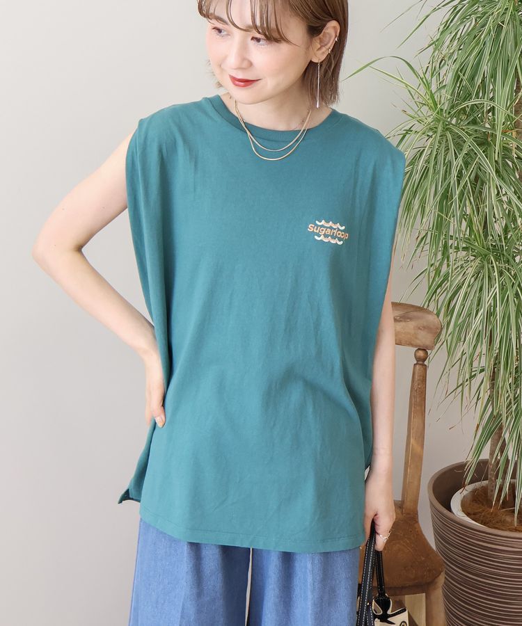 AMERICAN HOLIC「ロゴ刺繍ノースリーブプルオーバー」|Tシャツ・カットソー|Green