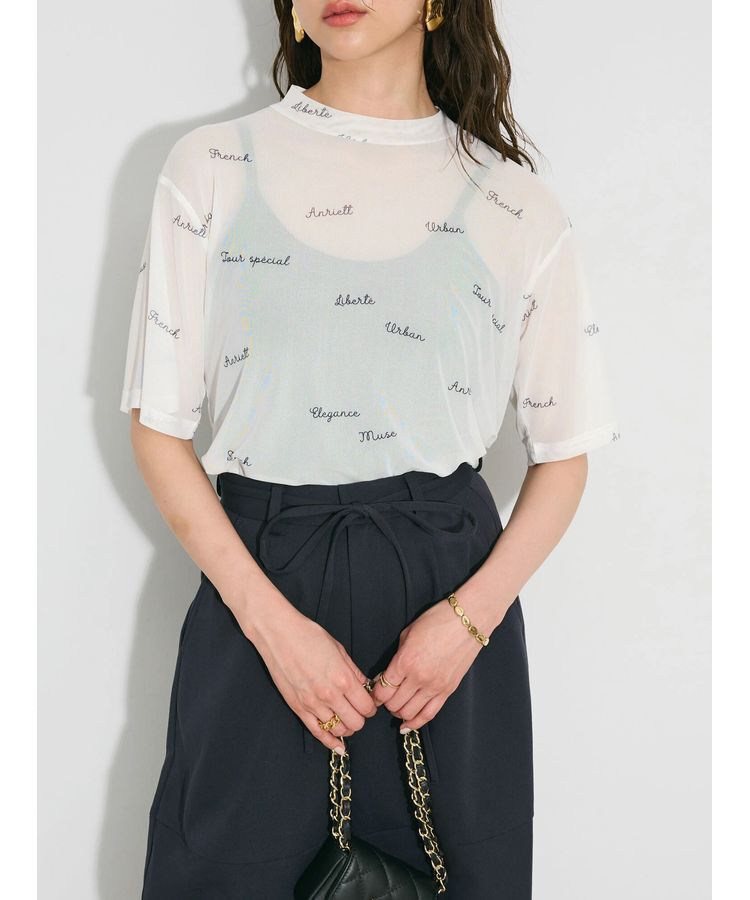 AnriettMusee「ロゴ入りチュールトップス」|Tシャツ・カットソー|Off White