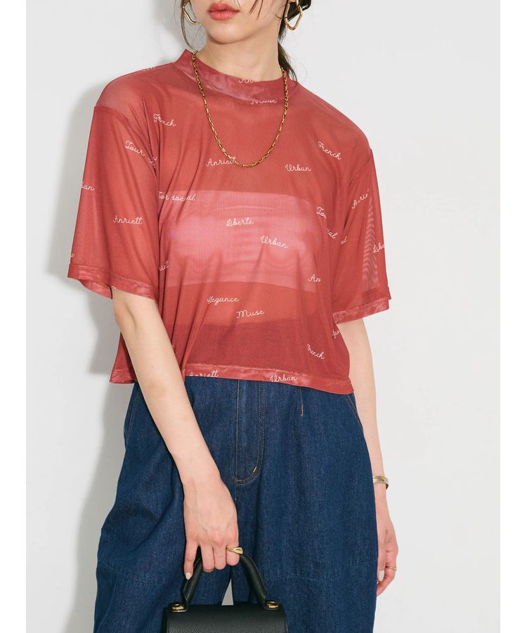 AnriettMusee「ロゴ入りチュールトップス」|Tシャツ・カットソー|Red