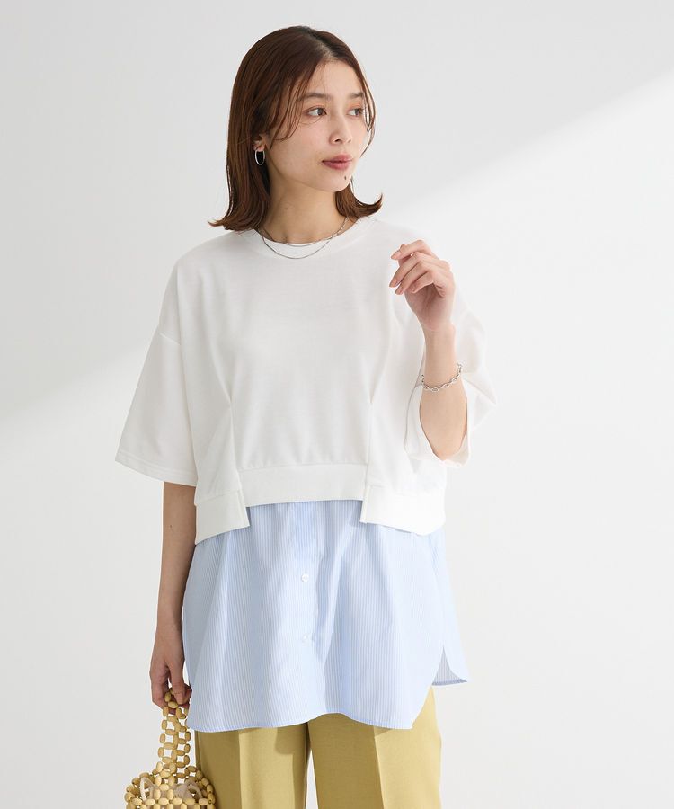 Green Parks「裾タックミニ裏毛シャツドッキングチュニック」|チュニック|