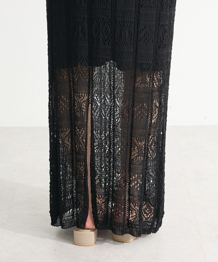 Green Parks「透かし柄ニットレースIラインスカート」|タイト|