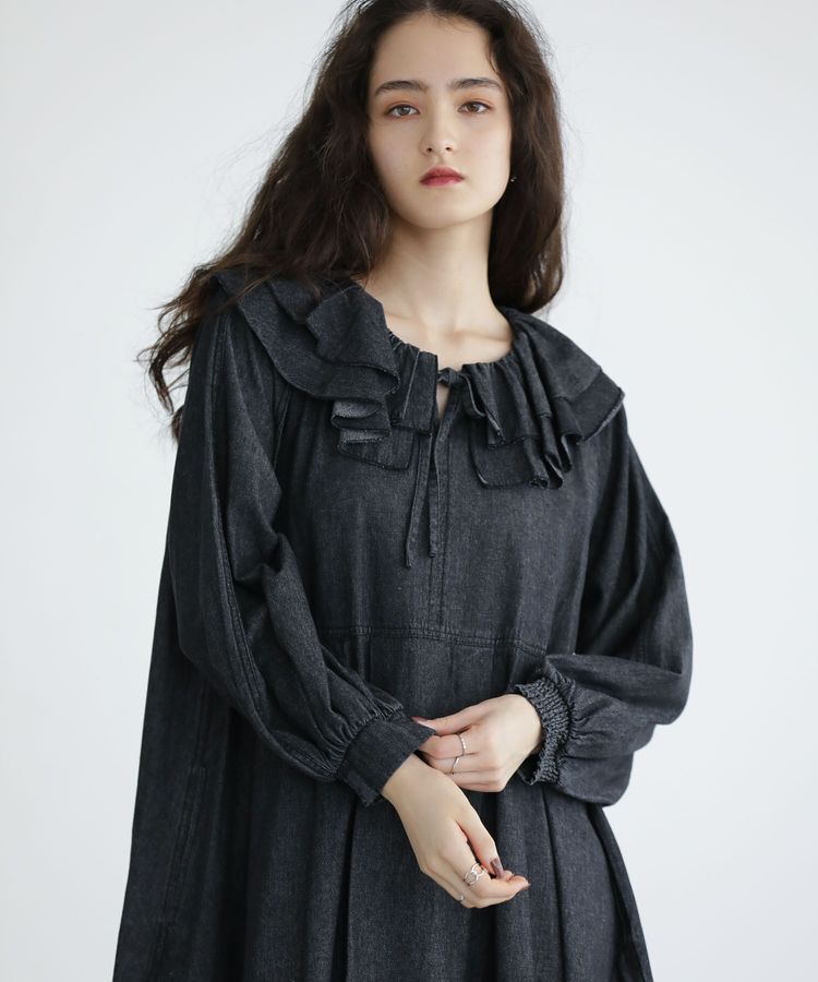 Green Parks「■ESCAR デニムラッフルカラーワンピース」|ワンピース|