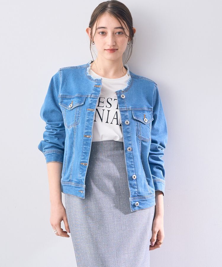 YECCA VECCA「ノーカラーストレッチGジャン」|テーラードジャケット|