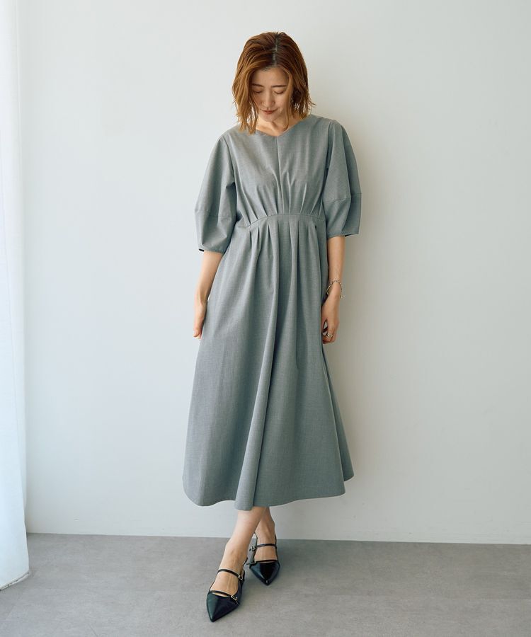 YECCA VECCA「【UVカット/接触冷感】ボリュームスリーブタックワンピース」|ワンピース|