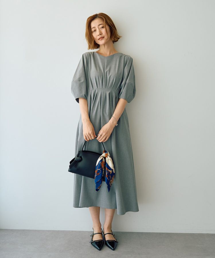 YECCA VECCA「【UVカット/接触冷感】ボリュームスリーブタックワンピース」|ワンピース|