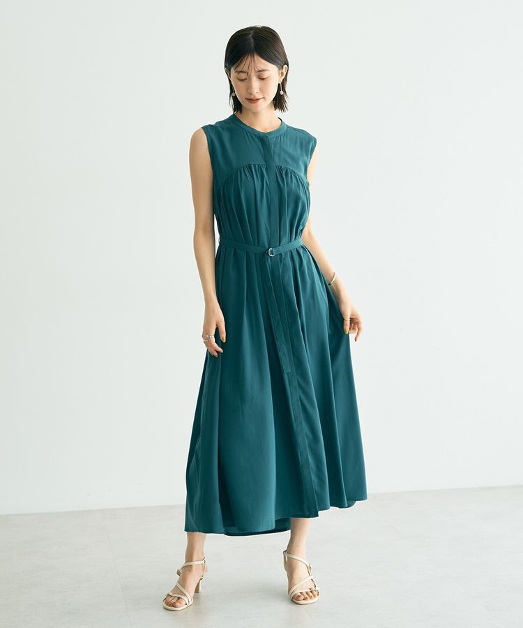 YECCA VECCA「ベルト付きラメステッチギャザーワンピース」|ワンピース|