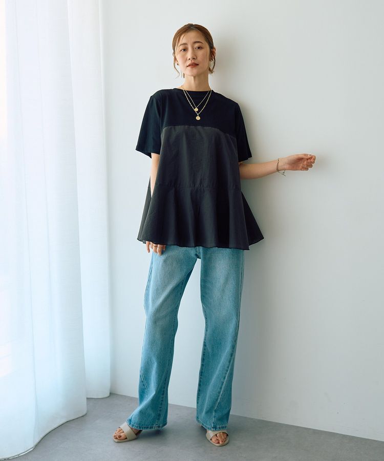 YECCA VECCA「【DOLL UP OOPS】異素材切替フレアートップス」|Tシャツ・カットソー|