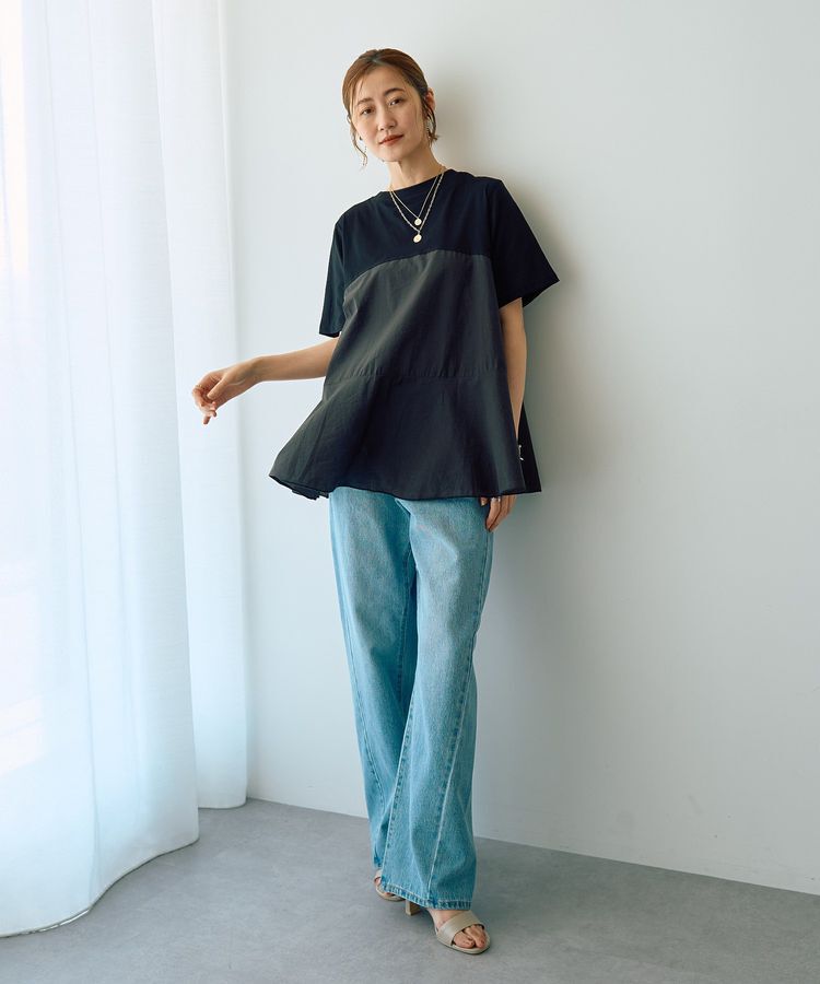 YECCA VECCA「【DOLL UP OOPS】異素材切替フレアートップス」|Tシャツ・カットソー|