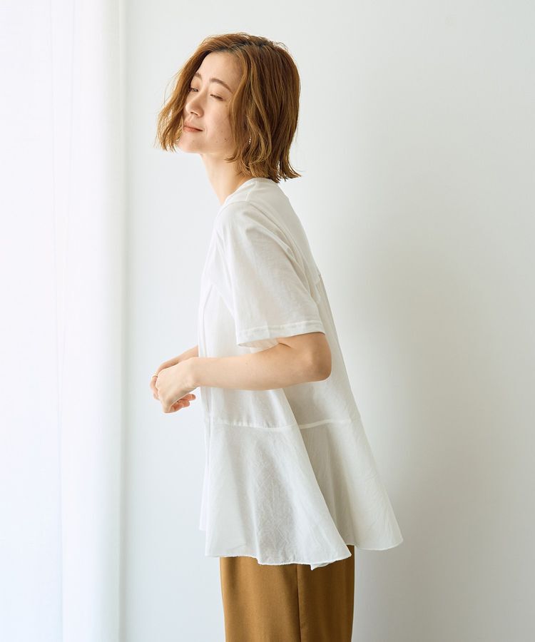 YECCA VECCA「【DOLL UP OOPS】異素材切替フレアートップス」|Tシャツ・カットソー|