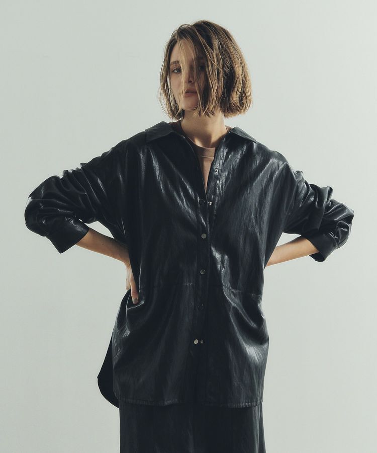 Editt by YECCA VECCA「レザーライクシャツジャケット」|テーラードジャケット|