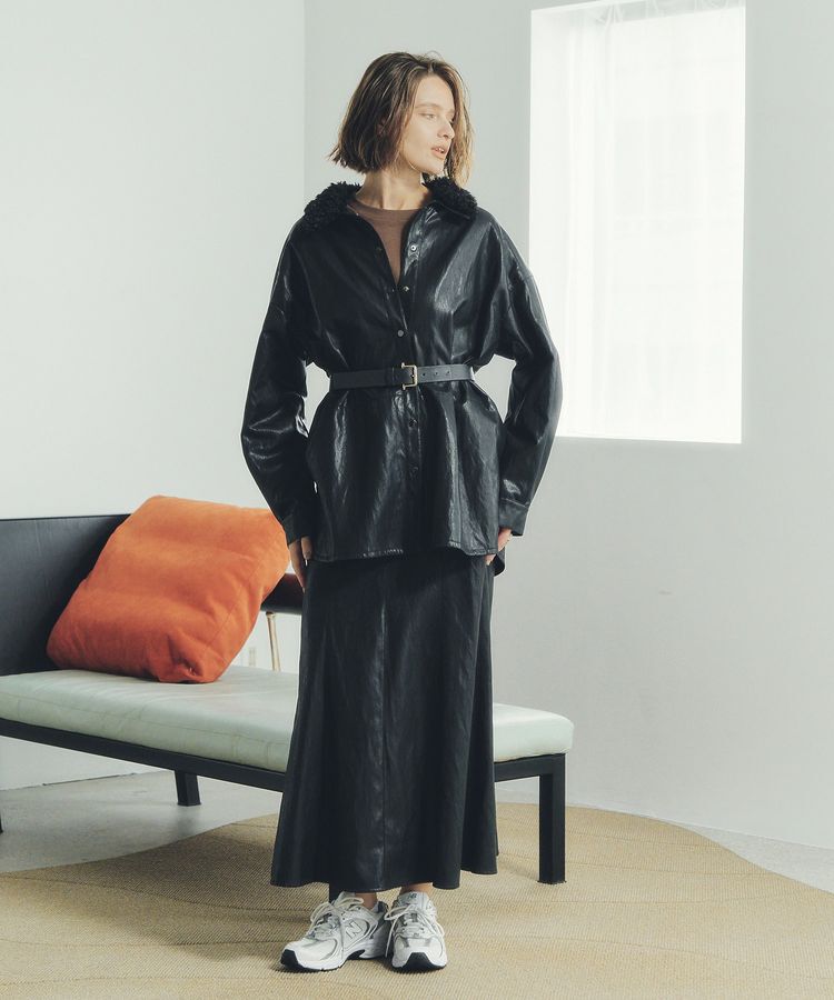 Editt by YECCA VECCA「レザーライクシャツジャケット」|テーラードジャケット|