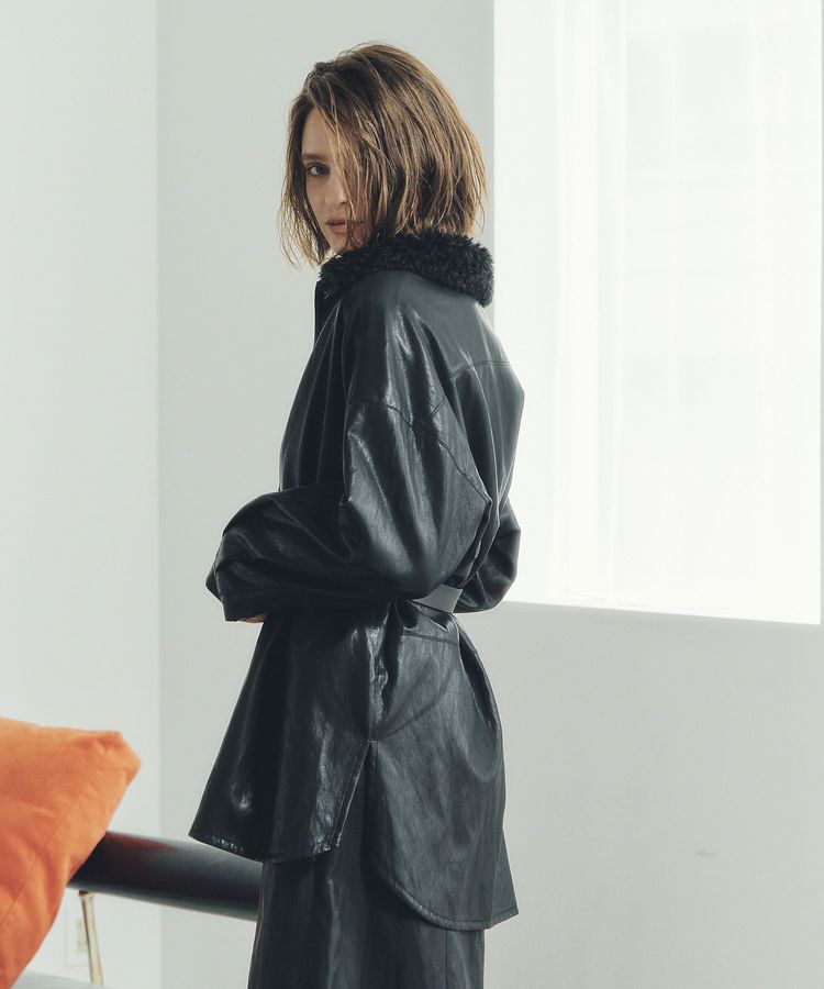 Editt by YECCA VECCA「レザーライクシャツジャケット」|テーラードジャケット|