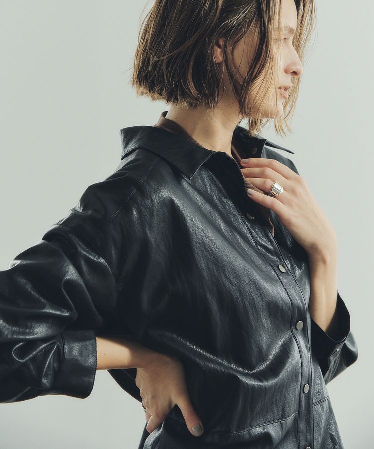 Editt by YECCA VECCA「レザーライクシャツジャケット」|テーラードジャケット|