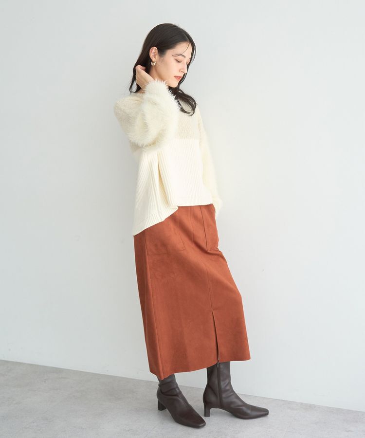 YECCA VECCA「ハイウエストフェイクスエードスカート」|タイト|