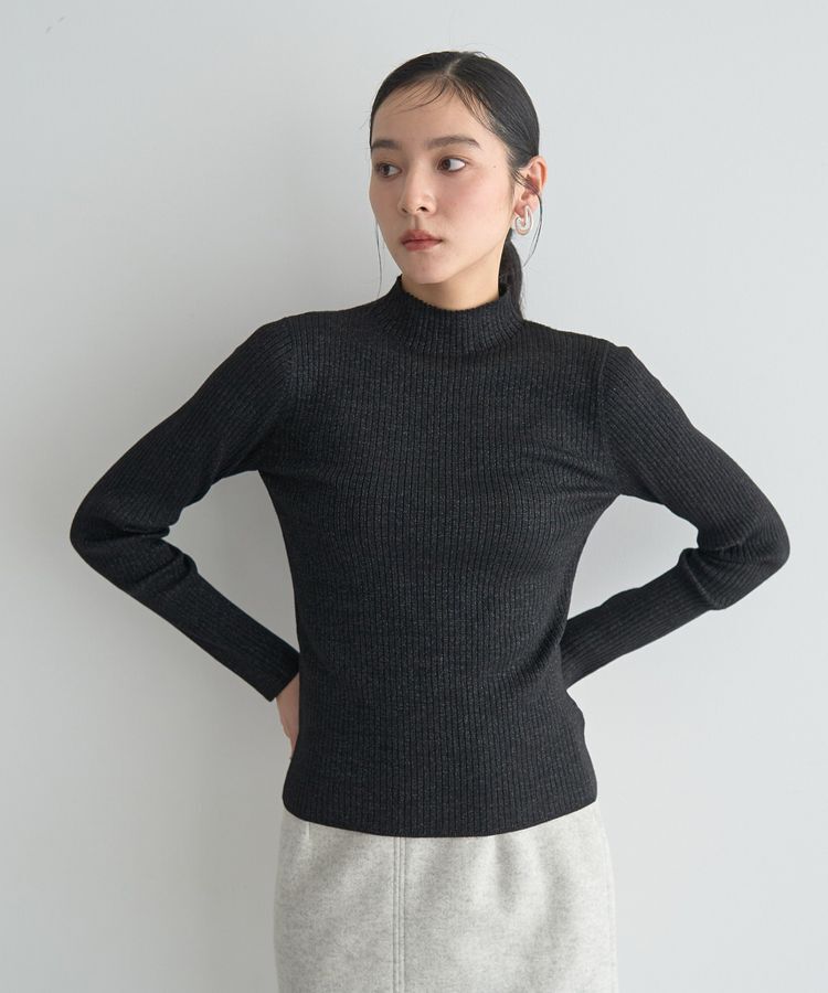 YECCA VECCA「ラメ混ハイネックリブニット」|ニット・セーター|Black