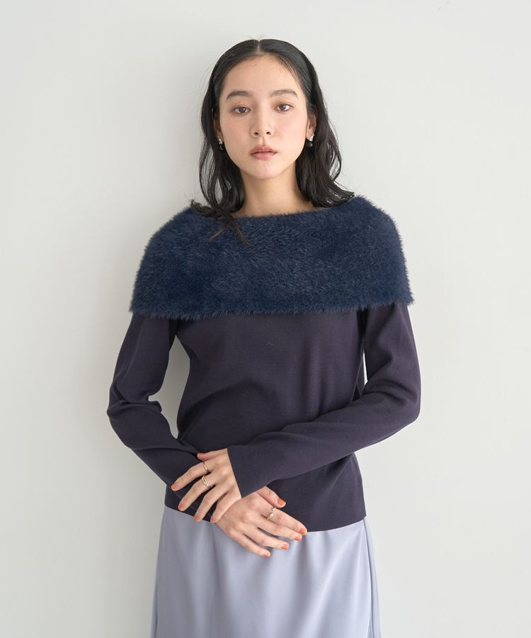 YECCA VECCA「ファーMIXオフショルニット」|ニット・セーター|