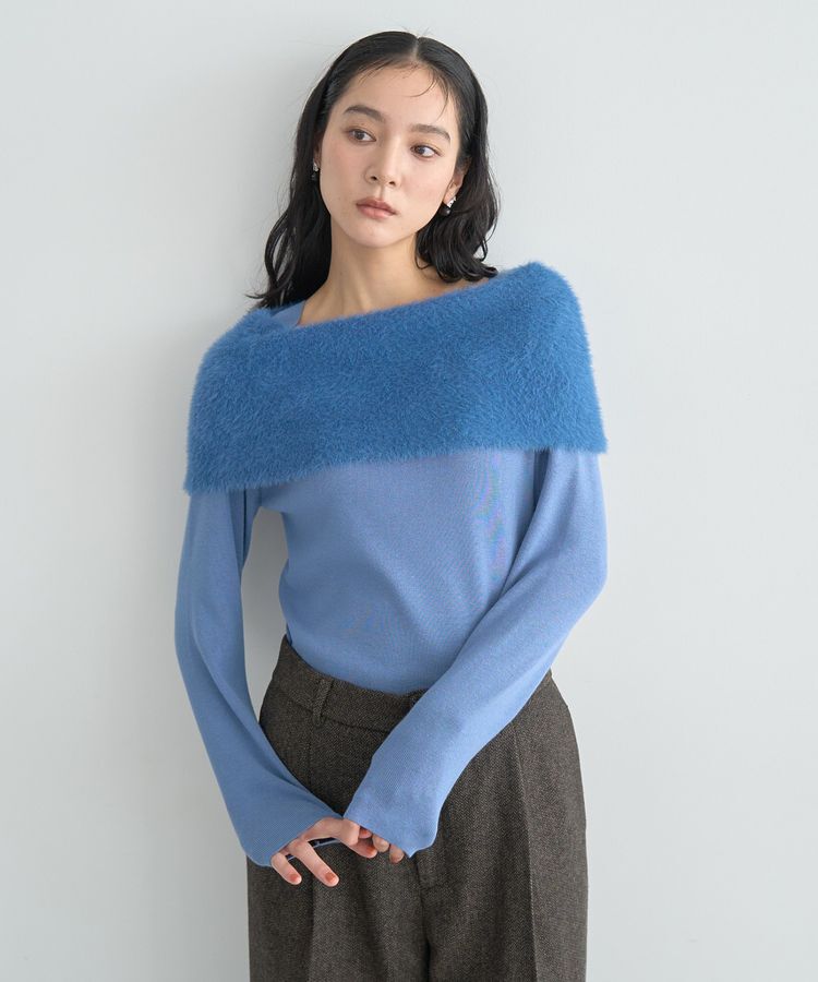 YECCA VECCA「ファーMIXオフショルニット」|ニット・セーター|Blue