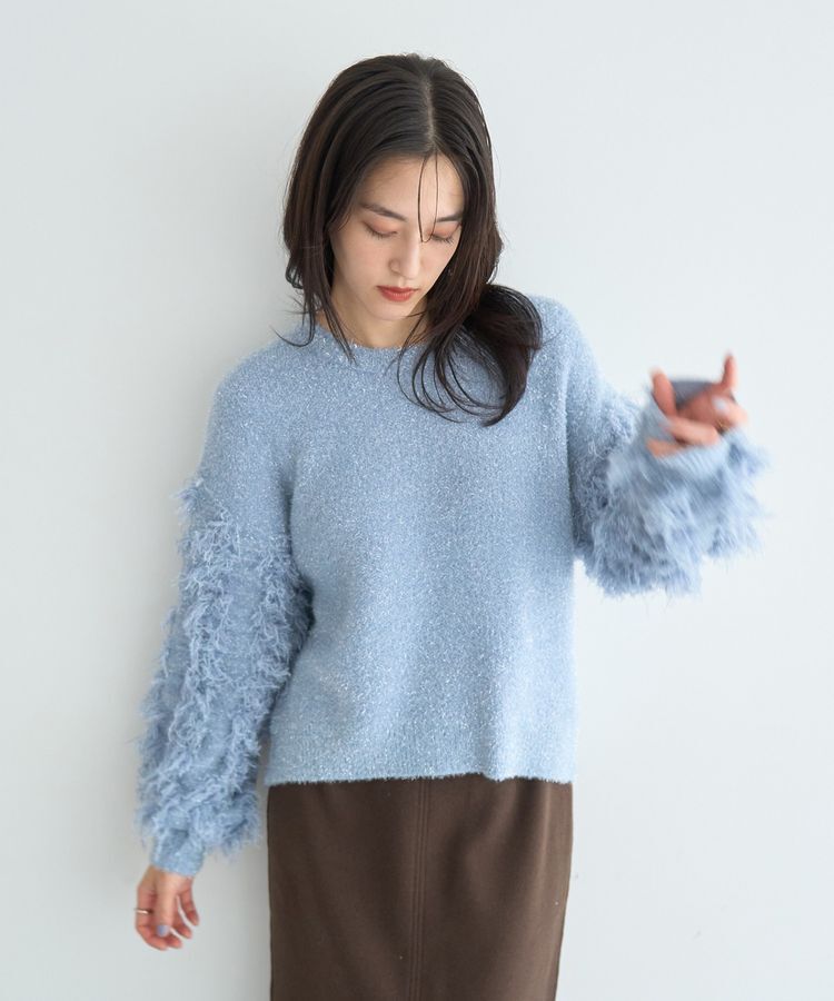 YECCA VECCA「ラメフェザー袖フリンジニット」|ニット・セーター|