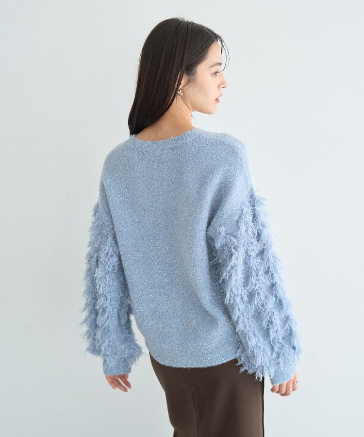 YECCA VECCA「ラメフェザー袖フリンジニット」|ニット・セーター|