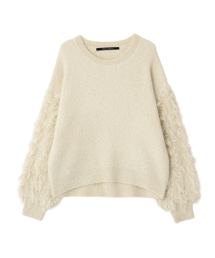 YECCA VECCA「ラメフェザー袖フリンジニット」|ニット・セーター|