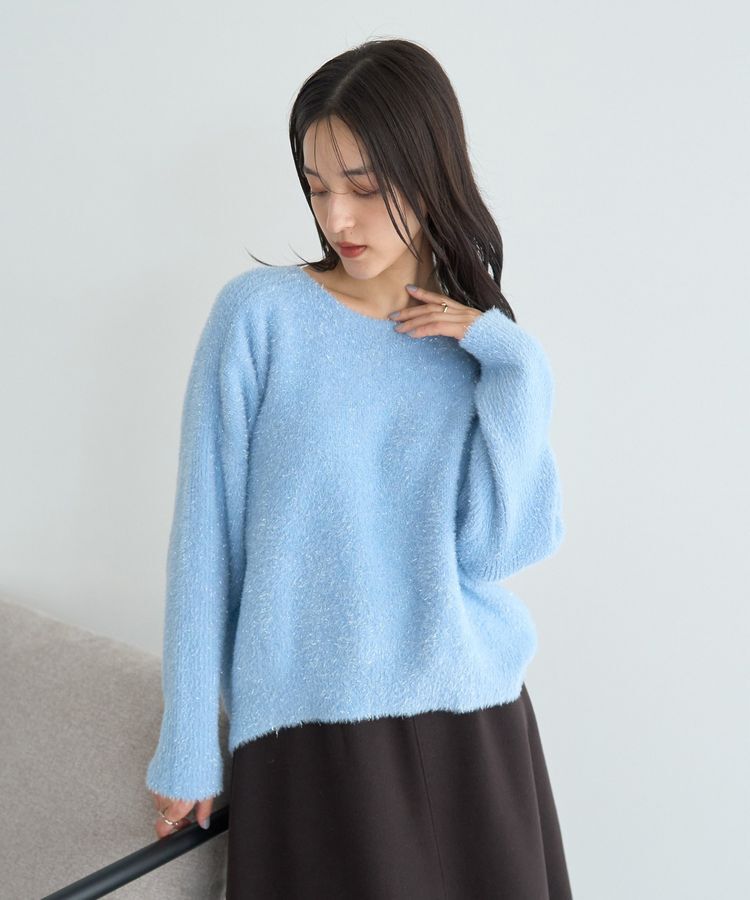 YECCA VECCA「ラメシャギードルマンニット」|ニット・セーター|Light Blue