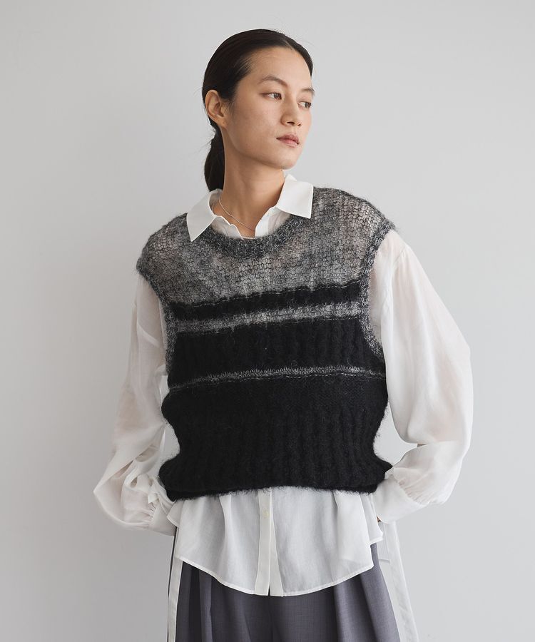 GARAGE OF GOOD CLOTHING「モヘア混ケーブル切り替えノースリーブプルオーバー」|ニット・セーター|Black