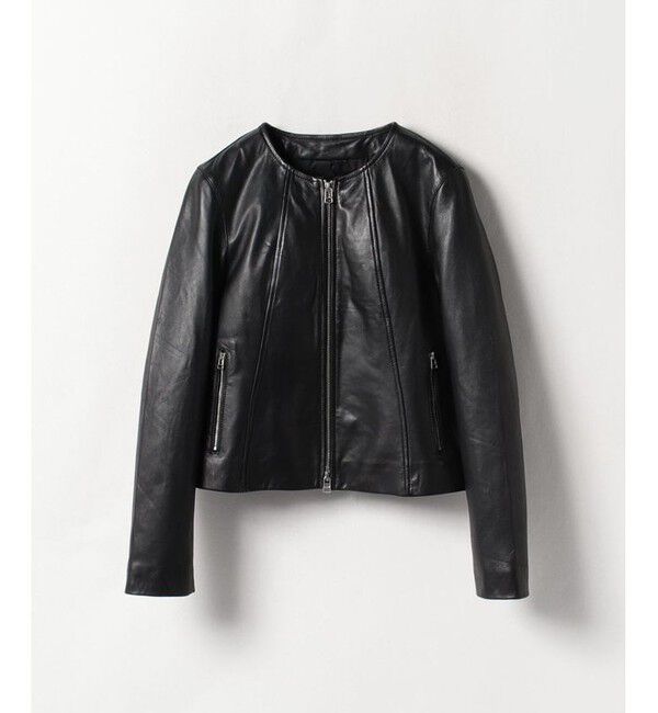 allureville「レザークルーネックジャケット」|ライダースジャケット|ブラック