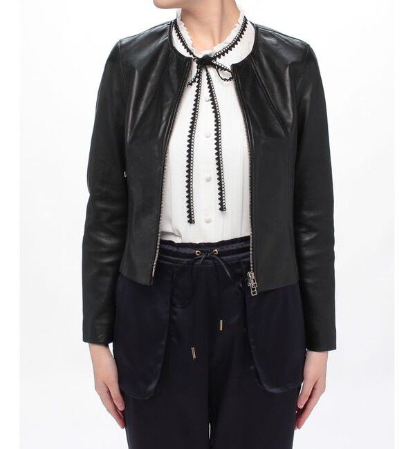 allureville「レザークルーネックジャケット」|ライダースジャケット|