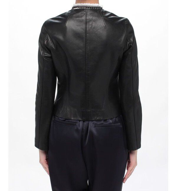 allureville「レザークルーネックジャケット」|ライダースジャケット|