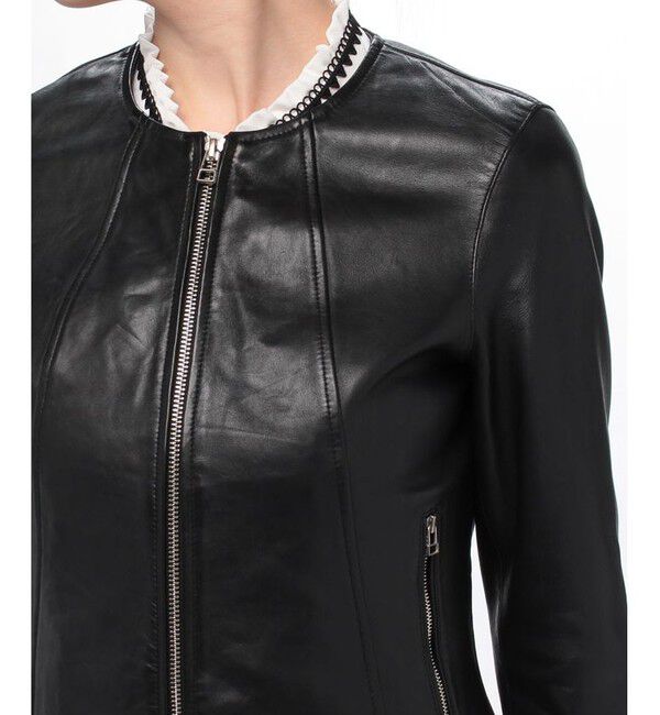 allureville「レザークルーネックジャケット」|ライダースジャケット|