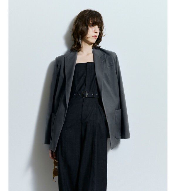 allureville「ビスコースウールボタンレスジャケット」|テーラードジャケット|グレー